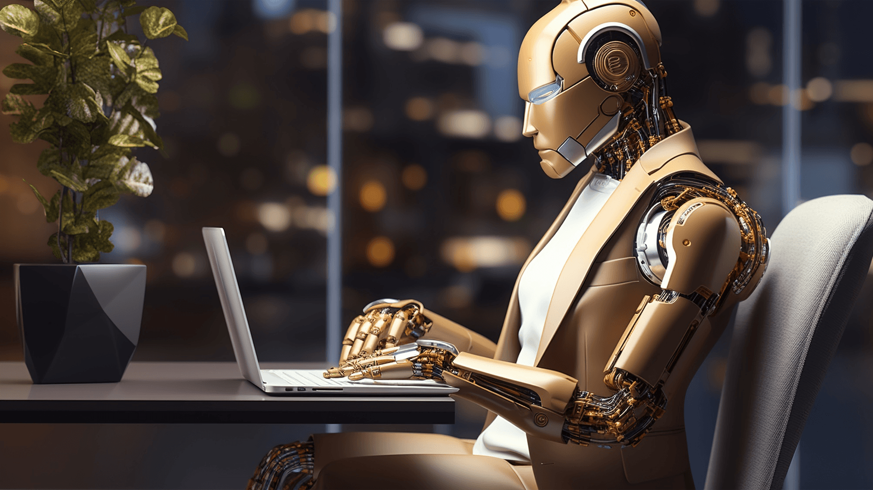 AI robot working on laptop